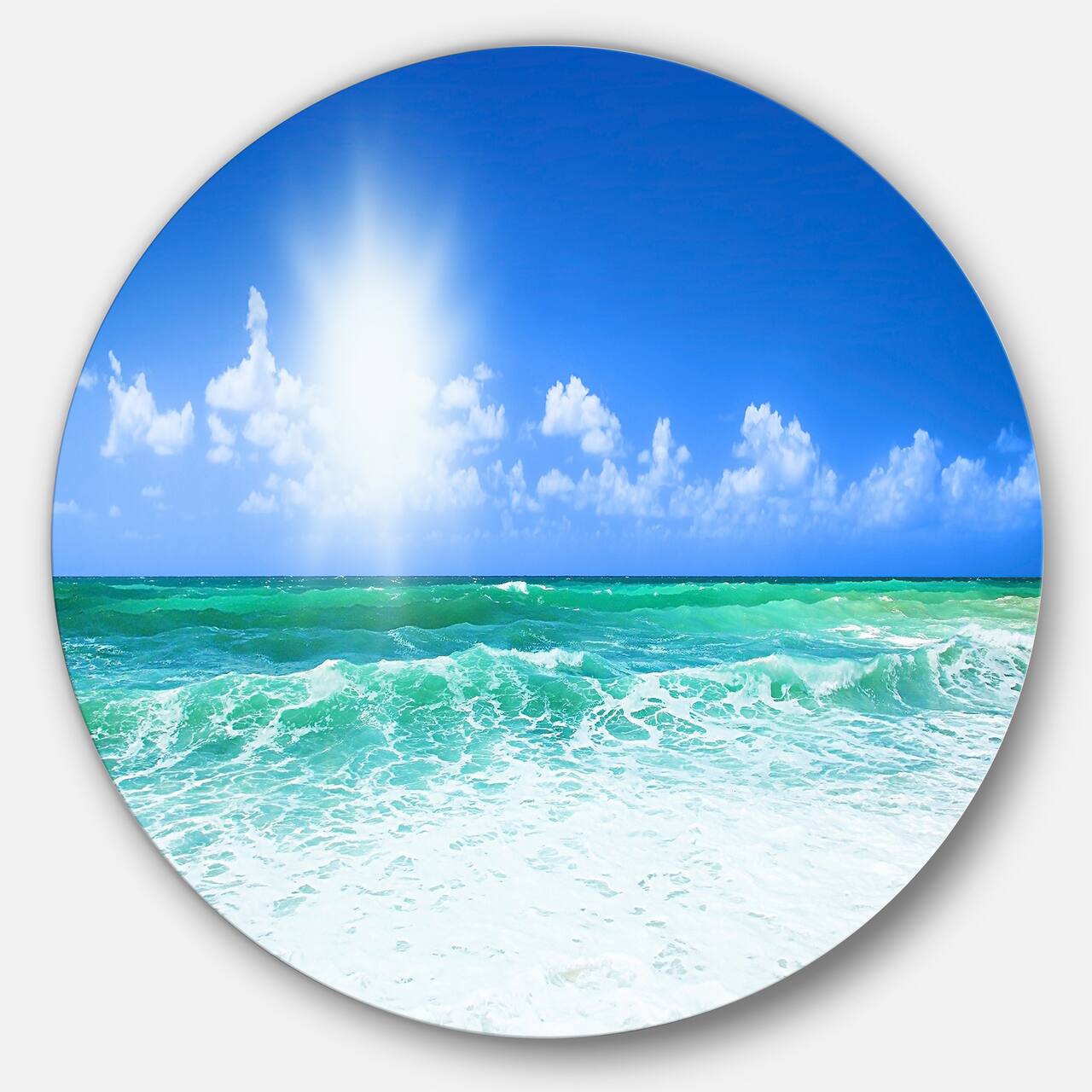 Designart - Beautiful Blue Beach' Disc Seascape Photography Circle Metal Wall Art